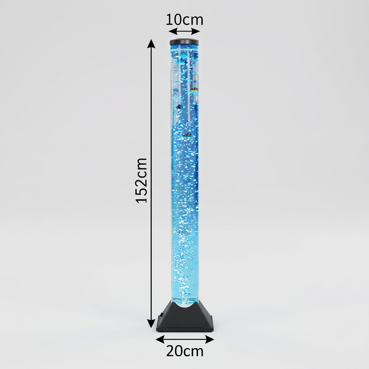 152cm Tall Trapezoidal Base Sensory Bubble Tube (Black) – Floor-Standing LED Bubble Column Lamp with Movable-Tail Fish, Multi-Color Remote, Adjustable Air Flow & Multi-Controller Compatibility for Snoezelen & OT Rooms (Model HTSS12S)