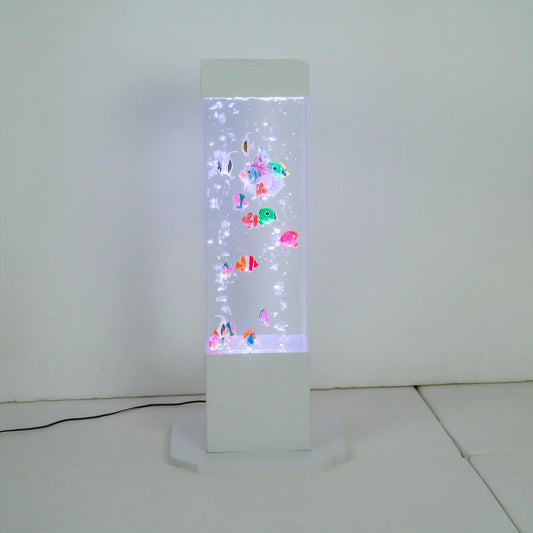 Tall Sensory LED Bubble Aquarium Square Column (80cm) – Large Interactive Floor-Standing Bubble Tube with Floating Artificial Fish, Multi-Color Remote & Snoezelen Room Decor (Model HTS-09-2)