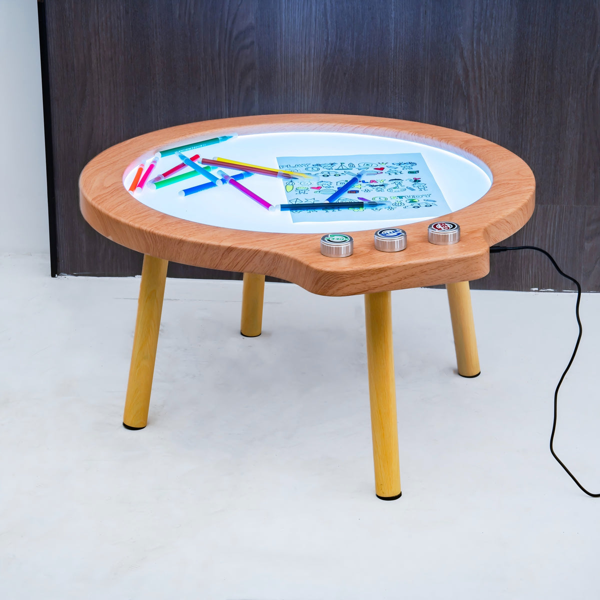 Wooden Sensory Dimmable Play Table (Model HTSS74A) – RGB Color Mixing Light Activity Table for Tracing, Shadow Play & Sand Art