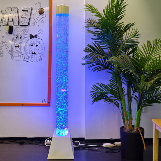 180cm Tall Trapezoidal Base Sensory Bubble Column (White) – Floor-Standing LED Bubble Tube Lamp with Simulation Fish, Multi-Color Remote, Adjustable Wall Brackets & Multi-Controller Compatibility for Snoezelen & OT Rooms (Model HTSS13C1)
