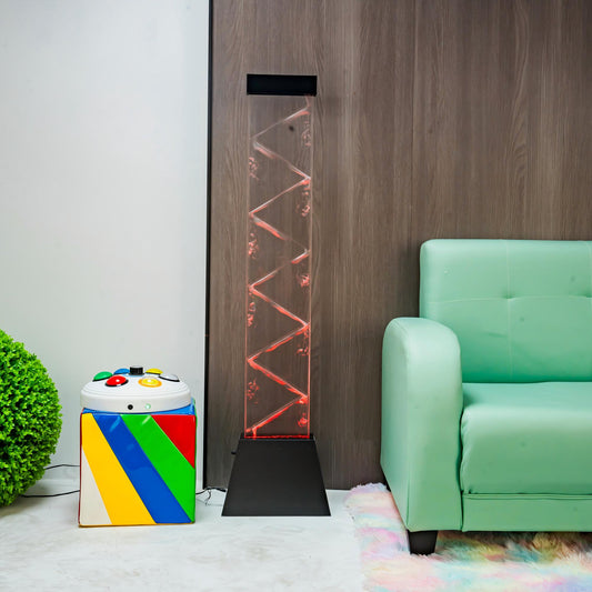Triangular Sensory Bubble Wall Panel (122cm, Black) – Corner-Fitting Triangular Illuminated Bubble Column & Water Screen Partition with Multi-Color LED & Remote Control for Snoezelen & Sensory Rooms (Model HTSS08B)