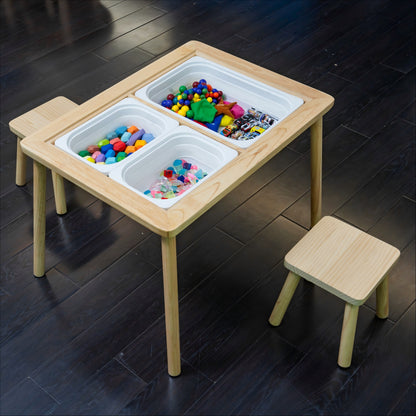 Multi-Functional Kids Sensory Table with 2 Chairs & Removable Storage Bins – Wooden Activity & Play Table Set for Kids