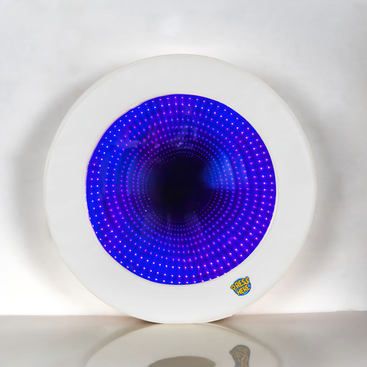Rechargeable Round Sensory Infinity Mirror (50cm) – Soft Padded Cordless Optical Illusion LED Light with Hidden Touch Button for Autism & Sensory Rooms