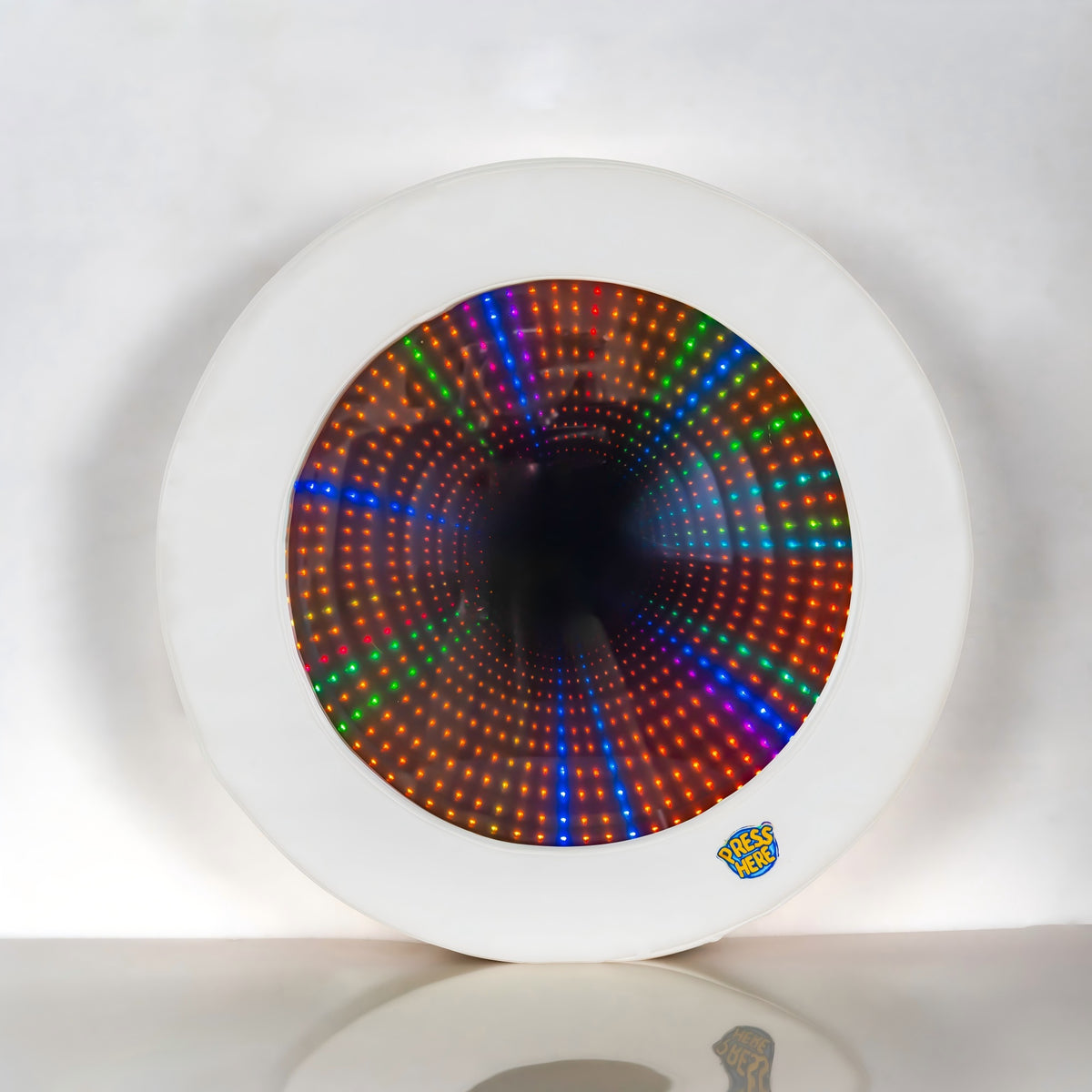 Rechargeable Round Sensory Infinity Mirror (50cm) – Soft Padded Cordless Optical Illusion LED Light with Hidden Touch Button for Autism & Sensory Rooms