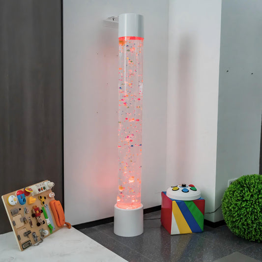 1.8m Sensory Bubble Column with Floating Ping Pong Balls (White) – Floor-Standing LED Bubble Tube Lamp with Multi-Color Remote, 36-48cm Telescopic Wall Bracket & Multi-Controller Compatibility for Snoezelen & OT Rooms (Model HTSS-1315)