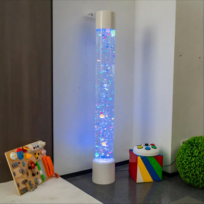 1.8m Sensory Bubble Column with Floating Ping Pong Balls (White) – Floor-Standing LED Bubble Tube Lamp with Multi-Color Remote, 36-48cm Telescopic Wall Bracket & Multi-Controller Compatibility for Snoezelen & OT Rooms (Model HTSS-1315)