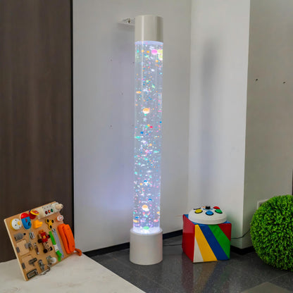 1.8m Sensory Bubble Column with Floating Ping Pong Balls (White) – Floor-Standing LED Bubble Tube Lamp with Multi-Color Remote, 36-48cm Telescopic Wall Bracket & Multi-Controller Compatibility for Snoezelen & OT Rooms (Model HTSS-1315)