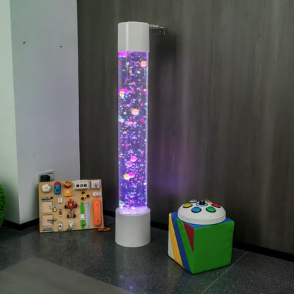 1.5m Sensory Bubble Column with Floating Balls (White) – Floor-Standing LED Bubble Tube Lamp with Multi-Color Remote, 36-48cm Telescopic Wall Bracket & Multi-Controller Compatibility for Snoezelen & OT Rooms (Model HTSS-1318)