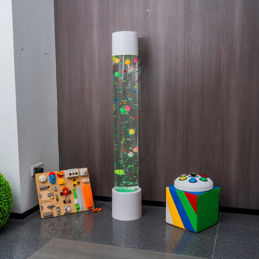 1.5m Sensory Bubble Column with Floating Balls (White) – Floor-Standing LED Bubble Tube Lamp with Multi-Color Remote, 36-48cm Telescopic Wall Bracket & Multi-Controller Compatibility for Snoezelen & OT Rooms (Model HTSS-1318)