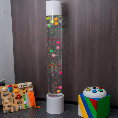 1.5m Sensory Bubble Column with Floating Balls (White) – Floor-Standing LED Bubble Tube Lamp with Multi-Color Remote, 36-48cm Telescopic Wall Bracket & Multi-Controller Compatibility for Snoezelen & OT Rooms (Model HTSS-1318)