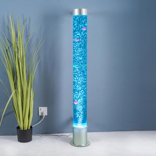Tall Sensory Bubble Tube Water Column (120cm, Gray) – Floor-Standing LED Bubble Column Lamp with Floating Fish, Multi-Color Remote, Stainless Steel Wall Bracket & Multi-Controller Compatibility for Snoezelen & OT Rooms (Model HTS21A)