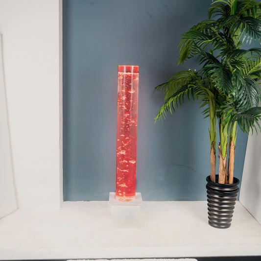 Square Base Sensory Bubble Tube Light (Available in 120cm & 150cm) – Floor-Standing LED Bubble Column with Floating Fish, Multi-Color Remote & Compatibility with Interactive Controllers for Snoezelen & OT Rooms (Model HTSS-17)