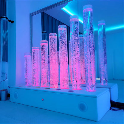 Melody Bubbles Lamp Set with Interactive Music & 7 Bubble Columns (Model HTS-18) – Multi-Sensory LED Water Column Display with PU Upholstered Bench, Dual Speakers & Push Buttons for Snoezelen & OT Rooms