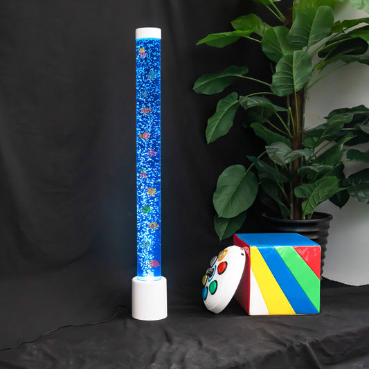 1.2m Sensory Bubble Column – Floor-Standing LED Bubble Tube Lamp with Simulation Fish, Multi-Color Remote, Adjustable Safety Wall Bracket & Snoezelen Room Decor (Model HTSS-13A)