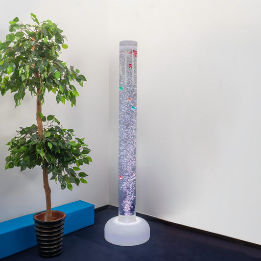 170cm Tall Sensory Bubble Column with Large Bread Base (White) – Floor-Standing LED Bubble Tube Lamp with Simulation Fish, Multi-Color Remote & Multi-Controller Compatibility for Snoezelen & OT Rooms (Model HTSS14A)