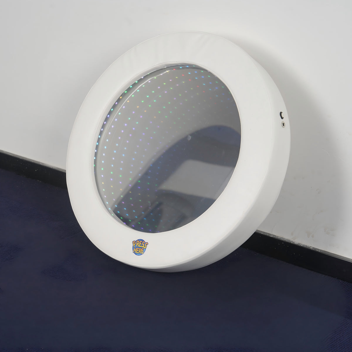 Rechargeable Round Sensory Infinity Mirror (50cm) – Soft Padded Cordless Optical Illusion LED Light with Hidden Touch Button for Autism & Sensory Rooms