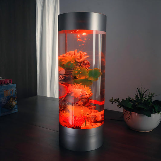 Sensory Coral Reef Bubble Aquarium Tube (68x25cm, Silver) – Illuminated Artificial Fish Tank with Realistic Coral Scape, Multi-Color LED & Air Flow Control for Snoezelen & Sensory Rooms (Model HTSS-71)