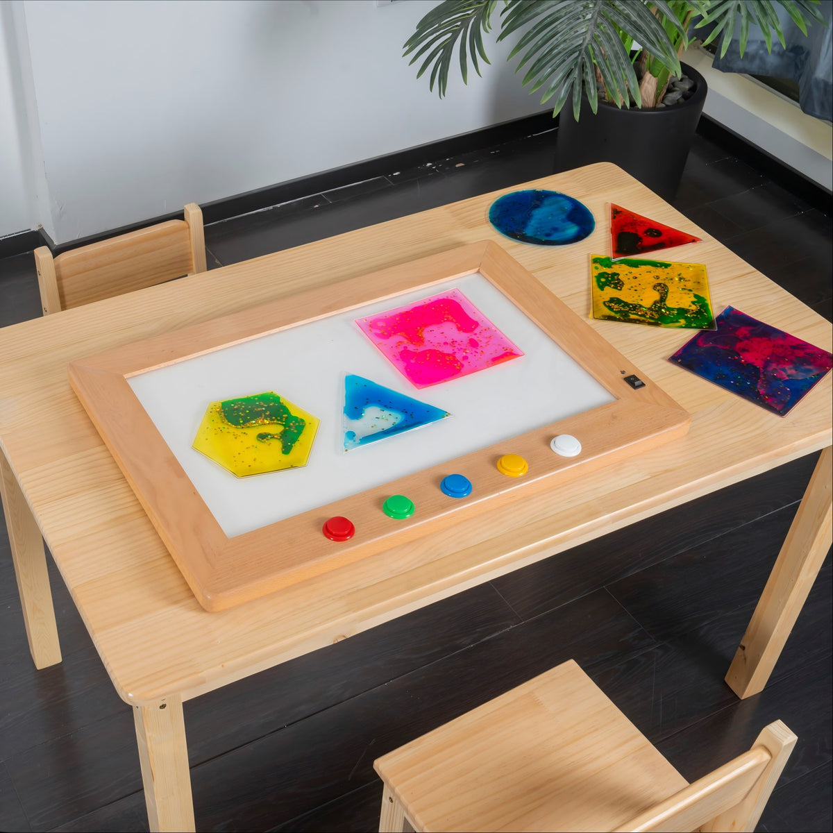 Wooden Frame Sensory LED Light Pad (55x45cm) – Multi-Color Illuminated Tracing & Activity Board with Tactile Push Buttons for Kids, OT & Classrooms