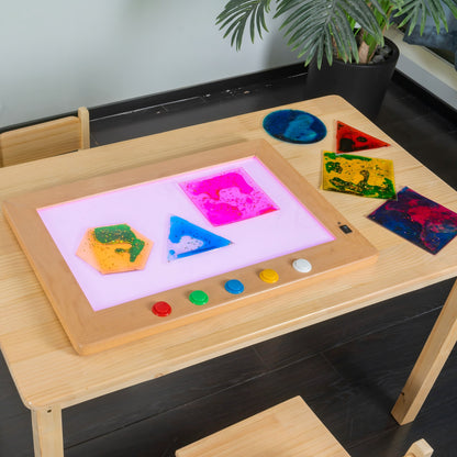 Wooden Frame Sensory LED Light Pad (55x45cm) – Multi-Color Illuminated Tracing & Activity Board with Tactile Push Buttons for Kids, OT & Classrooms