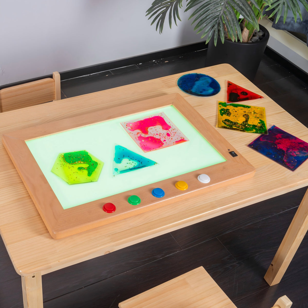 Wooden Frame Sensory LED Light Pad (55x45cm) – Multi-Color Illuminated Tracing & Activity Board with Tactile Push Buttons for Kids, OT & Classrooms