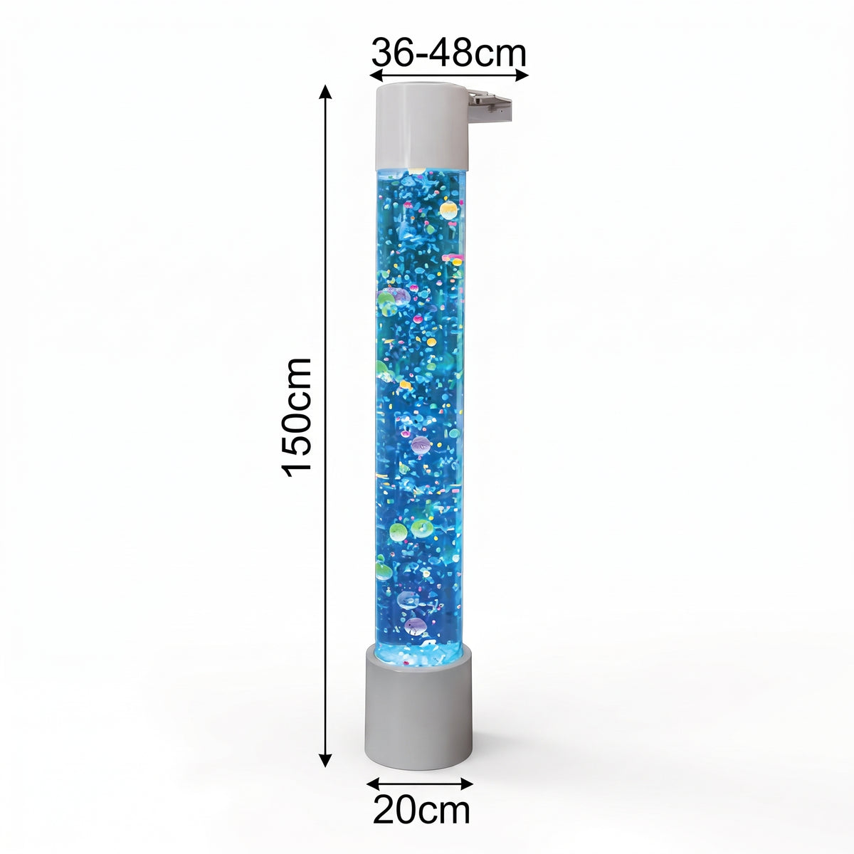 1.5m Sensory Bubble Column with Floating Balls (White) – Floor-Standing LED Bubble Tube Lamp with Multi-Color Remote, 36-48cm Telescopic Wall Bracket & Multi-Controller Compatibility for Snoezelen & OT Rooms (Model HTSS-1318)