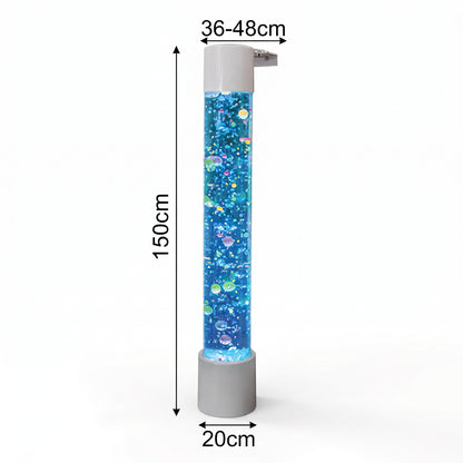 1.5m Sensory Bubble Column with Floating Balls (White) – Floor-Standing LED Bubble Tube Lamp with Multi-Color Remote, 36-48cm Telescopic Wall Bracket & Multi-Controller Compatibility for Snoezelen & OT Rooms (Model HTSS-1318)