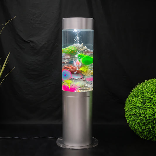 Tall Sensory Coral Reef Bubble Aquarium Tower (100cm, Silver) – Large Floor-Standing Artificial Fish Tank with Realistic Coral Scape, Multi-Color LED & Air Flow Control for Snoezelen & Sensory Rooms (Model HTSS-71T)