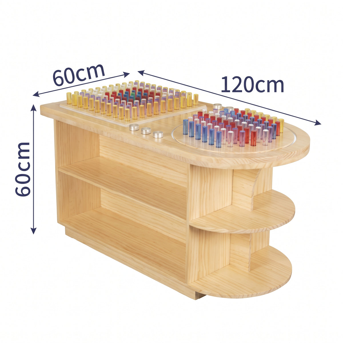 Dual-Zone Dimmable Sensory Light Table with Pegboard (120x60cm) – Wooden Activity Station with Storage Shelves & Light-Up Pegs for Kids, OT & Montessori Classrooms