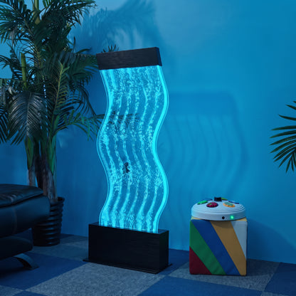 Linear Sensory Bubble Wall Panel (120x45cm, Black) – Rectangular Illuminated Bubble Column & Water Screen Partition with Multi-Color LED & Remote Control for Snoezelen & Sensory Rooms (Model HTSS-08A)