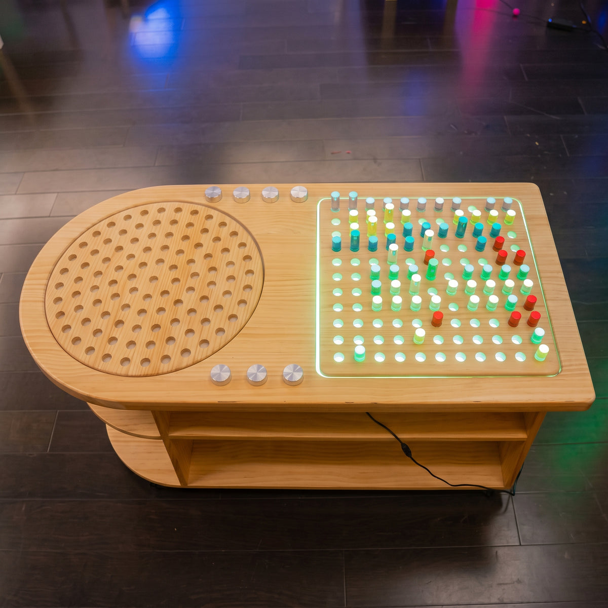 Dual-Zone Dimmable Sensory Light Table with Pegboard (120x60cm) – Wooden Activity Station with Storage Shelves & Light-Up Pegs for Kids, OT & Montessori Classrooms