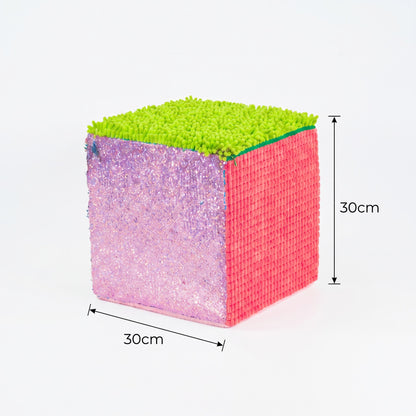 Multi-Sensory Tactile Cube (30cm) – 6-Sided Sensory Activity Block with Reversible Sequins, Plush & Textured Fabrics for OT Therapy & Kids