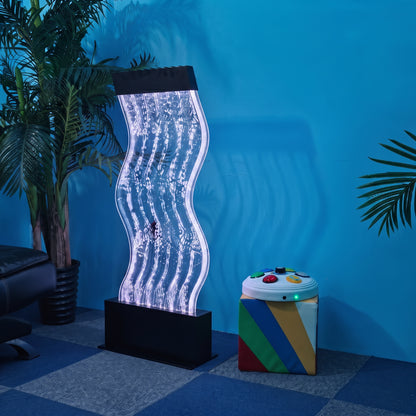 Linear Sensory Bubble Wall Panel (120x45cm, Black) – Rectangular Illuminated Bubble Column & Water Screen Partition with Multi-Color LED & Remote Control for Snoezelen & Sensory Rooms (Model HTSS-08A)