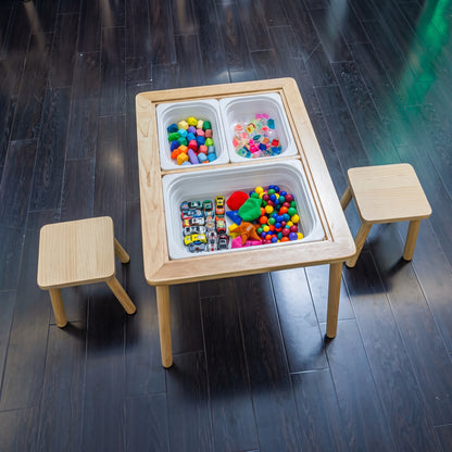 Multi-Functional Kids Sensory Table with 2 Chairs & Removable Storage Bins – Wooden Activity & Play Table Set for Kids