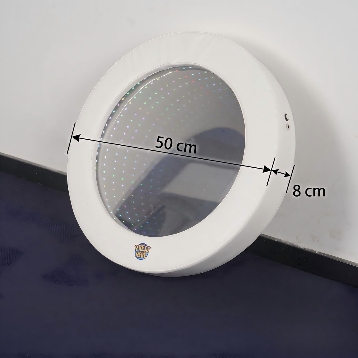 Rechargeable Round Sensory Infinity Mirror (50cm) – Soft Padded Cordless Optical Illusion LED Light with Hidden Touch Button for Autism & Sensory Rooms