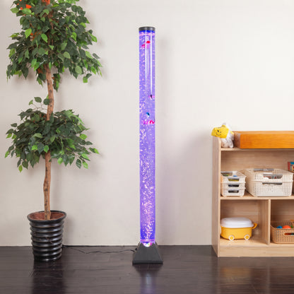 152cm Tall Trapezoidal Base Sensory Bubble Tube (Black) – Floor-Standing LED Bubble Column Lamp with Movable-Tail Fish, Multi-Color Remote, Adjustable Air Flow & Multi-Controller Compatibility for Snoezelen & OT Rooms (Model HTSS12S)