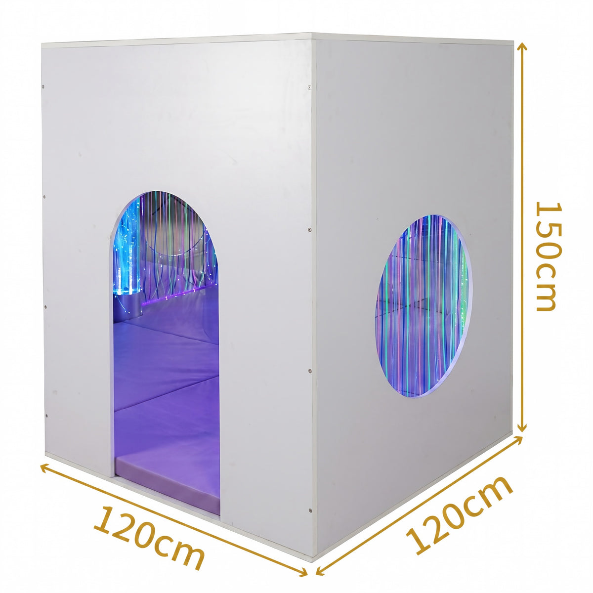 Multi-Sensory Wooden Play Cabin with Bubble Tube & Mirror – Illuminated Calm Down Sensory Den with LED Lighting for Kids, Autism & Therapy Rooms