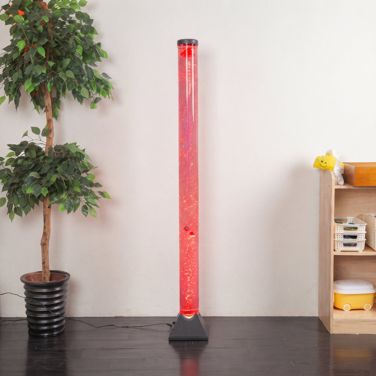 152cm Tall Trapezoidal Base Sensory Bubble Tube (Black) – Floor-Standing LED Bubble Column Lamp with Movable-Tail Fish, Multi-Color Remote, Adjustable Air Flow & Multi-Controller Compatibility for Snoezelen & OT Rooms (Model HTSS12S)