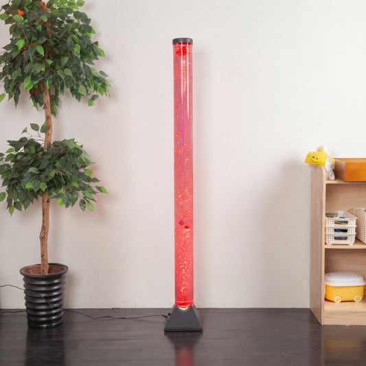 152cm Tall Trapezoidal Base Sensory Bubble Tube (Black) – Floor-Standing LED Bubble Column Lamp with Movable-Tail Fish, Multi-Color Remote, Adjustable Air Flow & Multi-Controller Compatibility for Snoezelen & OT Rooms (Model HTSS12S)