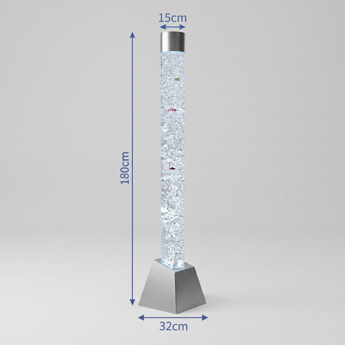 180cm Tall Stainless Steel Trapezoidal Base Sensory Bubble Column – Floor-Standing LED Bubble Tube Lamp with Simulation Fish, Multi-Color Remote, Air Pump & Multi-Controller Compatibility for Snoezelen & OT Rooms (Model HTSS13C)