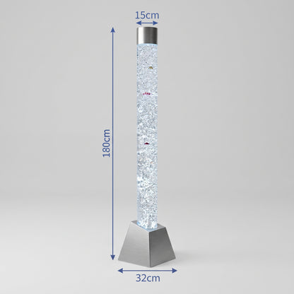 180cm Tall Stainless Steel Trapezoidal Base Sensory Bubble Column – Floor-Standing LED Bubble Tube Lamp with Simulation Fish, Multi-Color Remote, Air Pump & Multi-Controller Compatibility for Snoezelen & OT Rooms (Model HTSS13C)