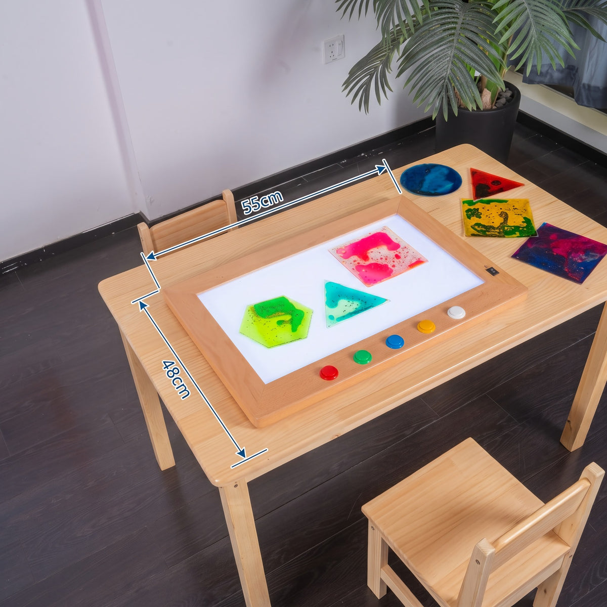 Wooden Frame Sensory LED Light Pad (55x45cm) – Multi-Color Illuminated Tracing & Activity Board with Tactile Push Buttons for Kids, OT & Classrooms