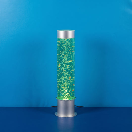 Compact Double-Layer Sensory Bubble Tube with Floating Colorful Beads (60cm, Gray) – Tabletop LED Bubble Column Water Lamp with Multi-Color Remote & Multi-Controller Compatibility for Snoezelen & OT Rooms (Model HTS20)