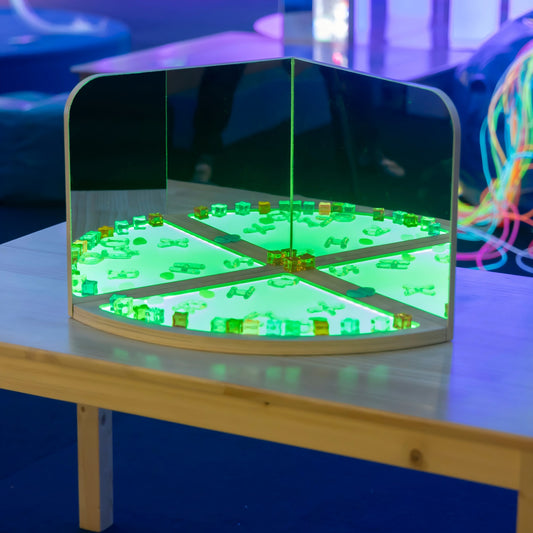 Corner Sensory LED Light Table with Mirrors – Sector Light-Up Exploration Activity Station with 30+ Color Modes for Kids, Autism & Sensory Rooms